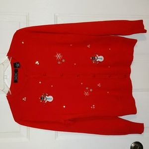 Ladies Crystal-Kobe Red L/S  Embroidered Christmas Cardigan Sweater Sz M…